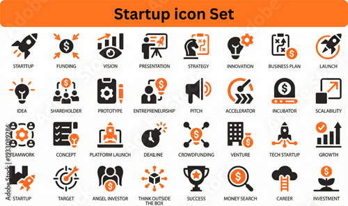Startup icon set silhouette vector on white background 