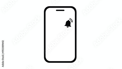 A simple black line drawing of a smartphone with a notification bell icon on a white background.