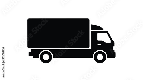 Black silhouette of a delivery truck against a white background