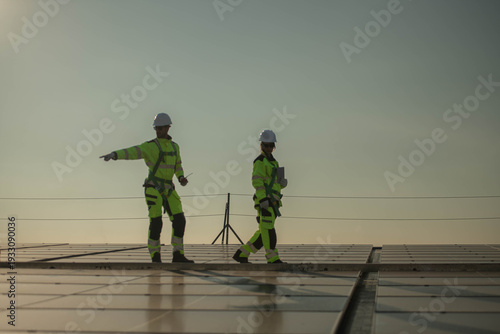 Wallpaper Mural Male and female engineers inspecting solar panel Torontodigital.ca