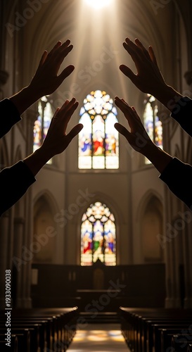 Hands Raised in Church Worship Service.