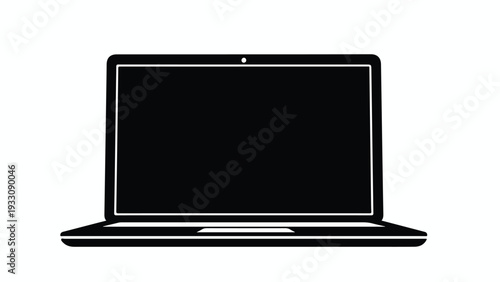 A black laptop with a white outline on a plain white background, showcasing a simple and modern design.