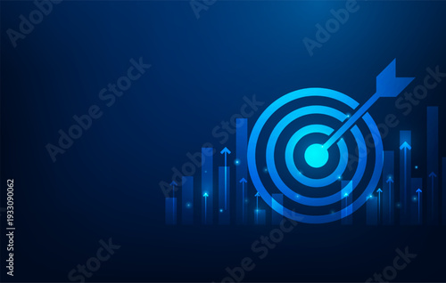 business target strategy and arrow hitting. achievement goal performance background. dartboard and graph stock. vector illustration fantastic technology.