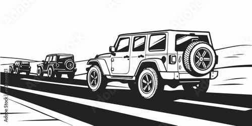 A vintage car being towed by a tractor on a rural road. Vector