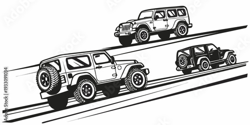 A group of vintage cars racing on a track with a blurred background Vector