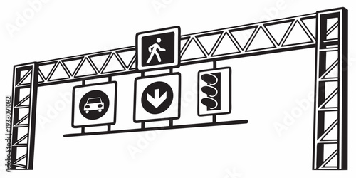 A large stage with a truss and lighting equipment hanging above it Vector