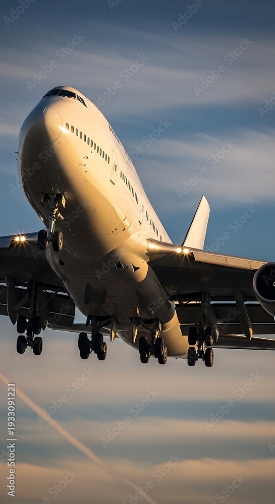 Naklejka premium Large Passenger Airplane Taking Off from Runway.