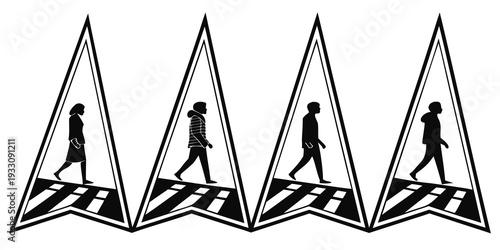 A series of four images showing a person walking across a zebra crossing Vector