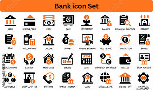 Bank icon set silhouette vector on white background 