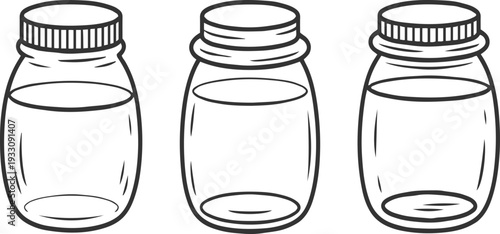 Three outline of glass jars with lids container bottle