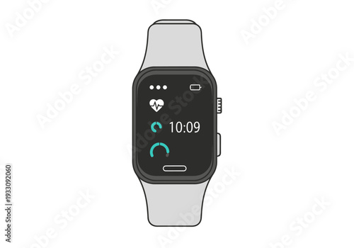 Modern Digital Wristwatch Displaying Health Metrics and Time on Screen with Band Around Wrist