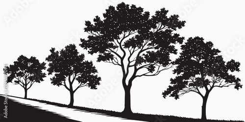 Three trees standing tall on a hill under a clear sky during sunset Vector