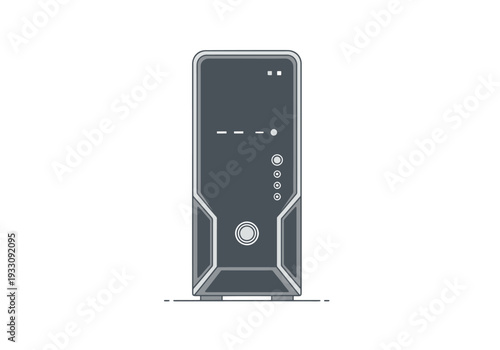 Modern Desktop Computer Tower Unit Front View Clean Design Digital Technology Equipment Isolated on White Background for Concepts