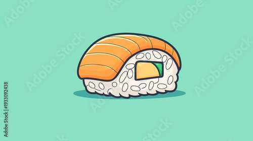 Sushi Illustration, Cute Style, Light Teal Background