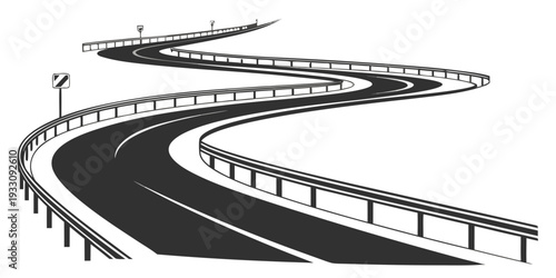 A winding road with multiple turns and curves, surrounded by a grassy landscape Vector