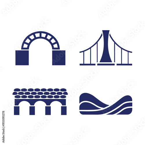 Four Different Types of Bridges in Blue Color architecture aqueduct suspension