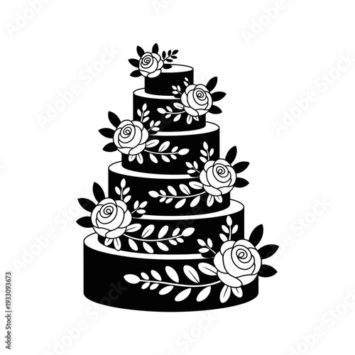 Floral Tiered Wedding Cake Silhouette Illustration