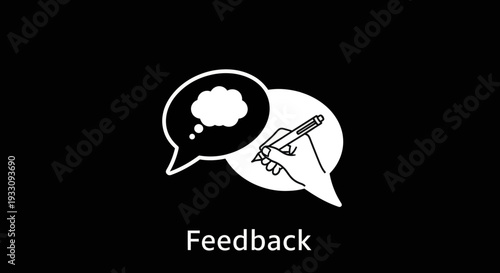 Feedback Icon with Speech Bubbles and Pencil.