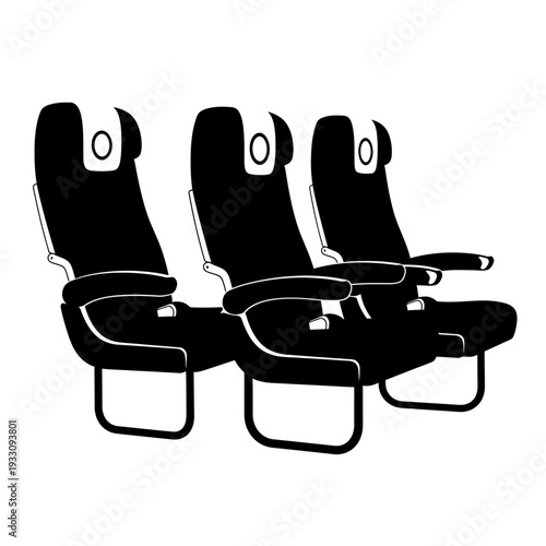 Three black cinema seats in a row