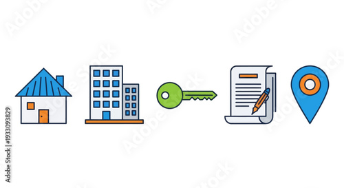 House Apartment Key Document Map Pin Icons.