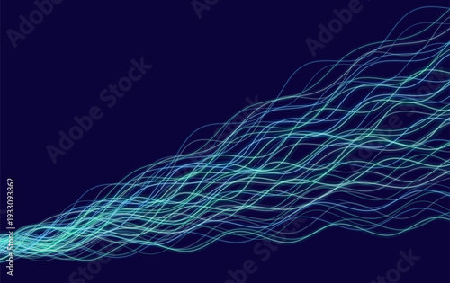 Abstract blue neon data stream flowing on dark technology background