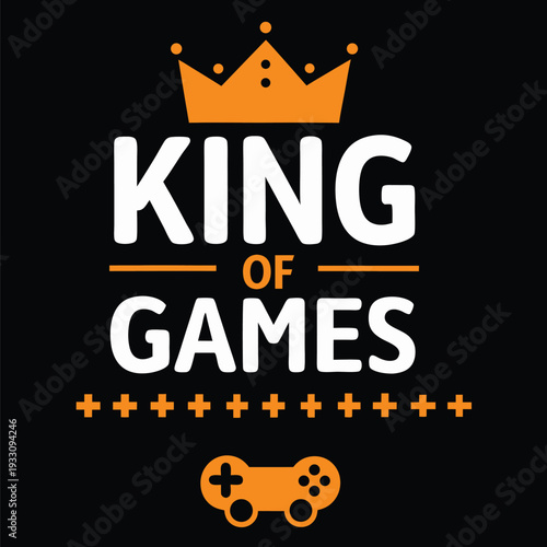 King of Games T-Shirt Design with Crown and Controller