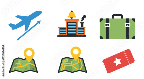 Travel Icons Set with Maps and Luggage.