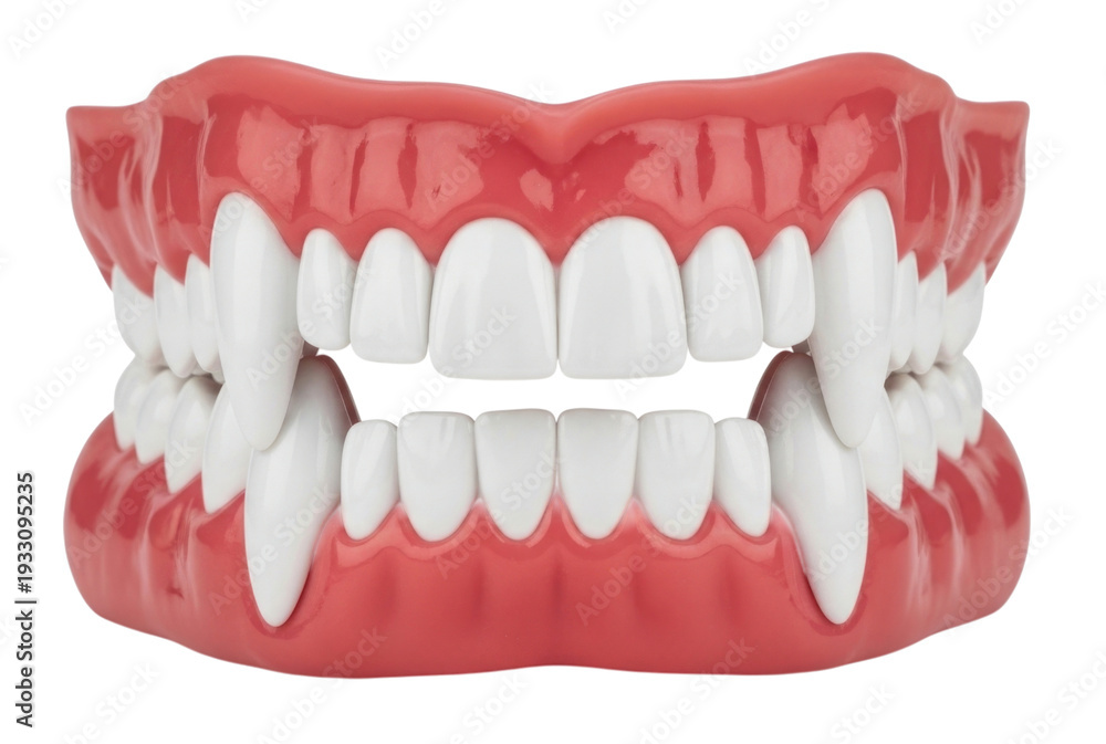 Obraz premium Vampire fangs dentures halloween prop transparent background cutout png