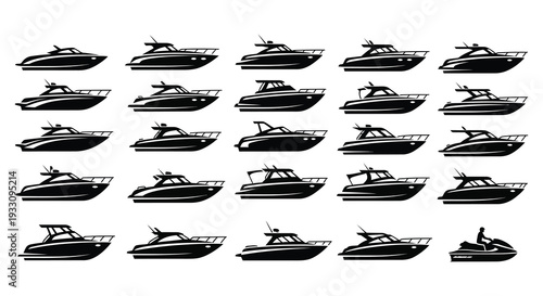 set of boats on white background