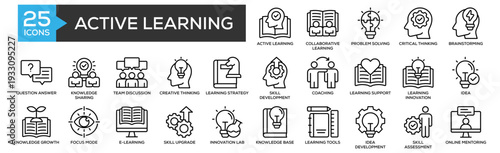 Active Learning icon collection set. Containing design Active Learning, Collaborative Learning, Problem Solving, Critical Thinking, Brainstorming