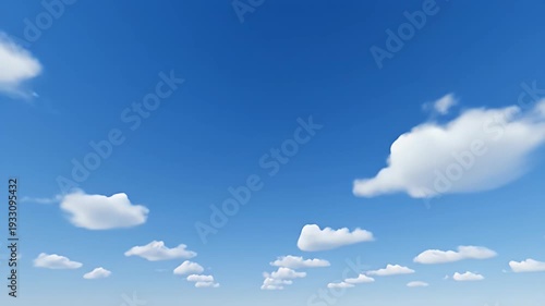 Beautiful blue sky with fluffy white clouds on a sunny day.