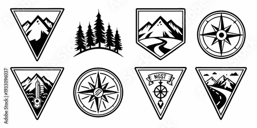 A collection of various symbols and icons representing different activities and landmarks Vector