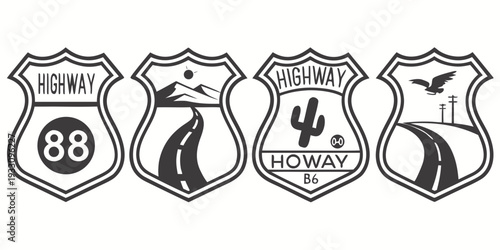 A collection of vintage badges showcasing different designs and symbols. Vector