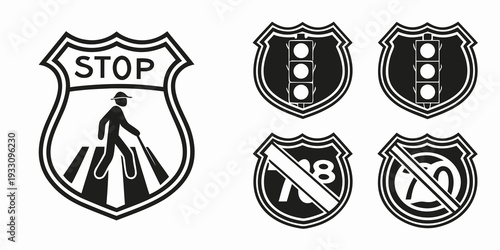 A collection of various road signs and symbols for traffic and safety instructions Vector