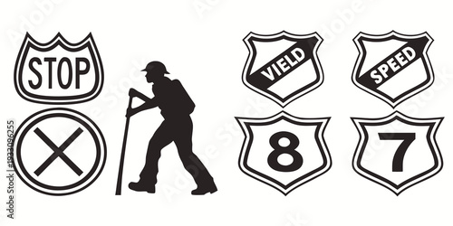 Set of various road signs and symbols for traffic and pedestrian guidance Vector