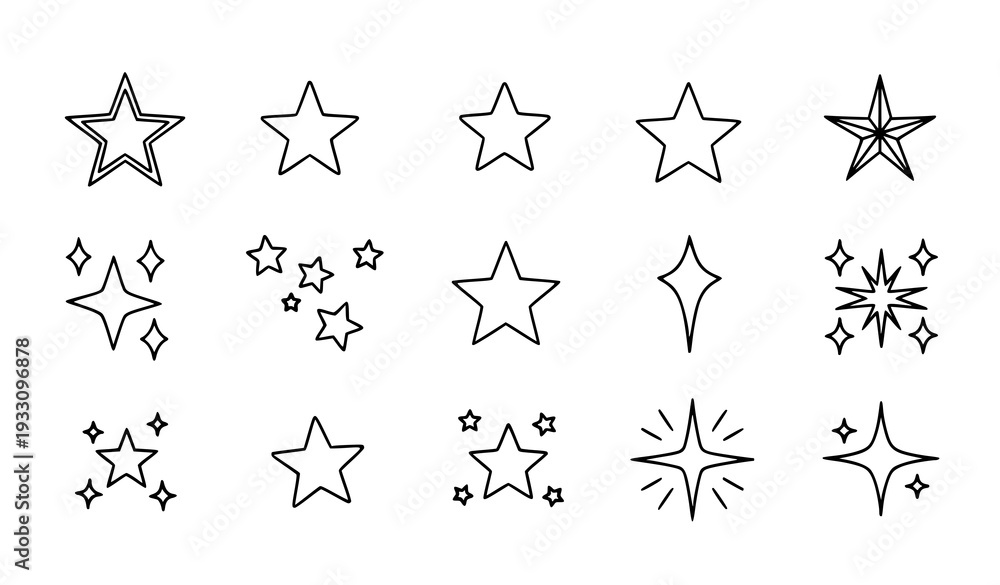 Fototapeta premium Minimal assorted stars line art vector icon set