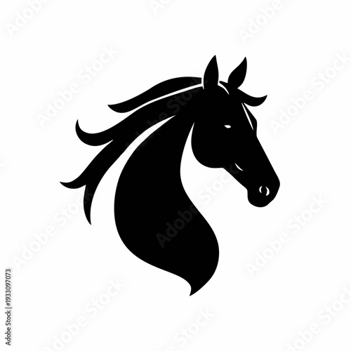 Minimalist horse head logo with flowing mane in elegant black silhouette style, modern vector animal emblem perfect for equestrian branding, sport identity, luxury logo design and premium creative pro