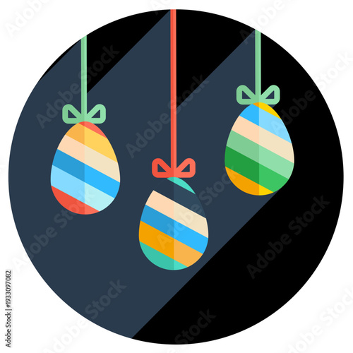 Minimalist Hanging Striped Easter Egg Ornaments Flat Vector Illustration