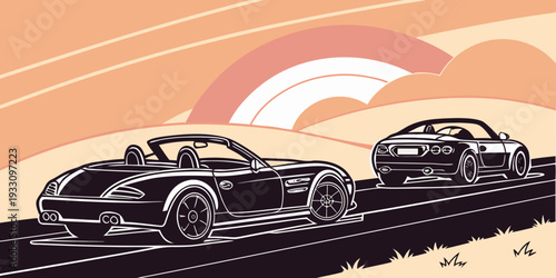 A futuristic cityscape with flying cars and advanced technology. Vector