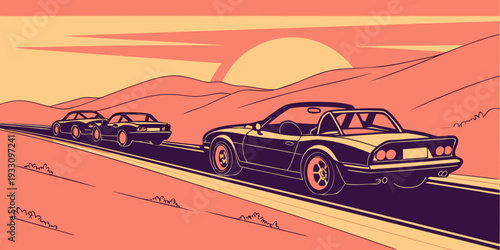 A group of people riding on a large vehicle through a desert landscape Vector