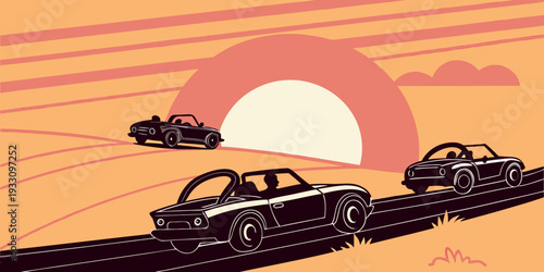 A group of people enjoying a sunset on a beach with surfboards Vector