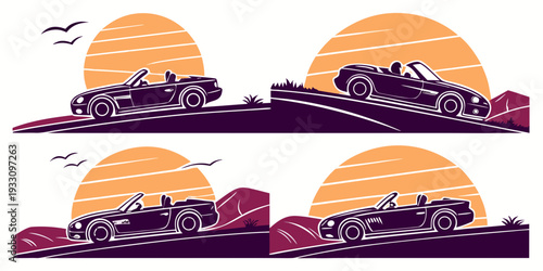 Sunset over a serene lake with mountains in the background and clouds reflecting on the water Vector