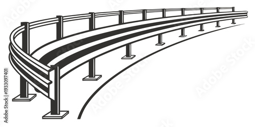 A detailed illustration of a curved steel bridge with multiple support beams Vector