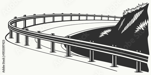 Aerial view of a winding road through a mountainous landscape Vector