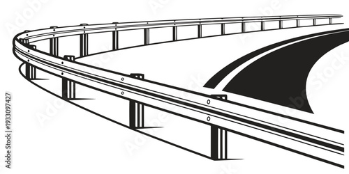 A detailed illustration of a curved bridge with multiple lanes and railings Vector