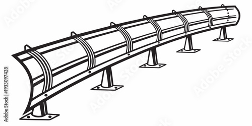 A detailed illustration of a modern, curved pedestrian bridge with railings Vector