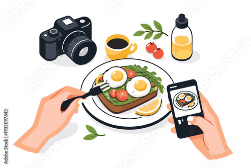 Composition vector essentials letters plate food blogging white icon camera no
