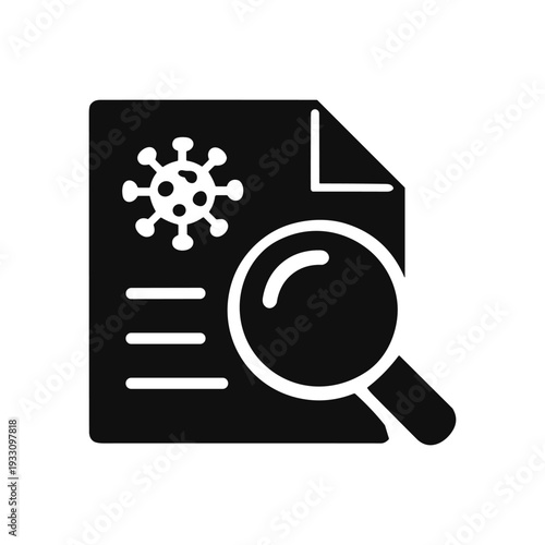 Virus detection report document with magnifying glass icon
