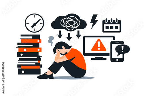 Person letters concept generation vector composition image text simple icon burnout no