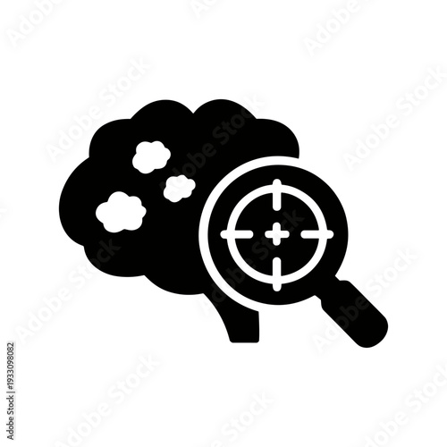 Solid black icon set vector illustration brain scan analysis medical research AI healthcare diagnostic symbol